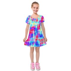 Red blue messy stripes                                                             Kids  Short Sleeve Velvet Dress from ArtsNow.com