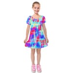 Red blue messy stripes                                                             Kids  Short Sleeve Velvet Dress