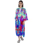 Red blue messy stripes                                                    Maxi Satin Kimono