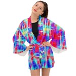 Red blue messy stripes                                                      Long Sleeve Kimono