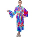 Red blue messy stripes                                                      Maxi Tie Front Velour Kimono