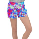 Red blue messy stripes                                                      Women s Velour Lounge Shorts