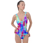 Red blue messy stripes                                                         Side Cut Out Swimsuit