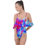 Red blue messy stripes                                                         Drape Piece Swimsuit