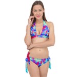 Red blue messy stripes                                                         Tie It Up Bikini Set