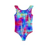 Red blue messy stripes                                                        Kids  Frill Swimsuit