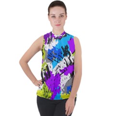 Mock Neck Chiffon Sleeveless Top 