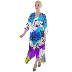 Quarter Sleeve Wrap Front Maxi Dress 