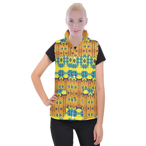 Tribal pattern                                                       Women s Button Up Puffer Vest from ArtsNow.com