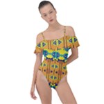 Tribal pattern                                                         Frill Detail One Piece Swimsuit