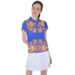 Yellow red shapes on a blue background                                                         Women s Polo Tee