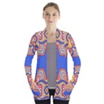 Yellow red shapes on a blue background                                                         Women s Open Front Pockets Cardigan