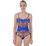 Yellow red shapes on a blue background                                                         Sweetheart Tankini Set