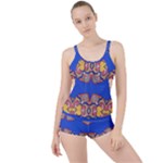 Yellow red shapes on a blue background                                                         Boyleg Tankini Set