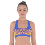 Yellow red shapes on a blue background                                                               Cross Back Sports Bra