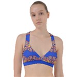 Yellow red shapes on a blue background                                                              Sweetheart Sports Bra