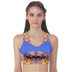 Yellow red shapes on a blue background                                                         Women s Sports Bra