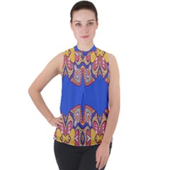 Mock Neck Chiffon Sleeveless Top 