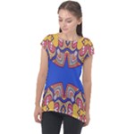 Yellow red shapes on a blue background                                                         Cap Sleeve High Low Top