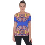 Yellow red shapes on a blue background                                                         Shoulder Cut Out Short Sleeve Top