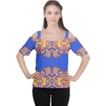 Yellow red shapes on a blue background                                                          Women s Cutout Shoulder Tee