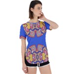 Yellow red shapes on a blue background                                                          Perpetual Short Sleeve T-Shirt