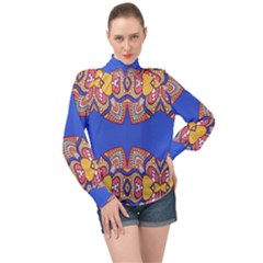 High Neck Long Sleeve Chiffon Top 