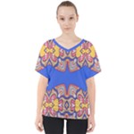 Yellow red shapes on a blue background                                                         V-Neck Dolman Drape Top