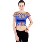 Yellow red shapes on a blue background                                                          Crew Neck Crop Top