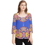 Yellow red shapes on a blue background                                                          Chiffon Quarter Sleeve Blouse