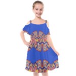 Yellow red shapes on a blue background                                                            Cut Out Shoulders Chiffon Dress