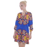 Yellow red shapes on a blue background                                                           Open Neck Shift Dress