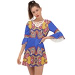 Yellow red shapes on a blue background                                                             Criss Cross Mini Dress