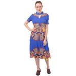 Yellow red shapes on a blue background                                                             Keyhole Neckline Chiffon Dress