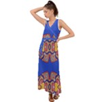 Yellow red shapes on a blue background                                                            V-Neck Chiffon Maxi Dress