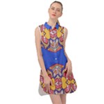 Yellow red shapes on a blue background                                                             Sleeveless Shirt Dress