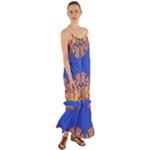 Yellow red shapes on a blue background                                                             Cami Maxi Ruffle Chiffon Dress