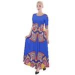 Yellow red shapes on a blue background                                                            Half Sleeves Maxi Dress