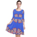 Yellow red shapes on a blue background                                                            Quarter Sleeve Waist Band Dress