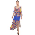 Yellow red shapes on a blue background                                                            Maxi Chiffon Cover Up Dress