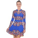 Yellow red shapes on a blue background                                                             Long Sleeve Panel Dress