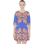 Yellow red shapes on a blue background                                                            Quarter Sleeve Pocket Dress