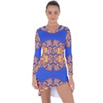 Yellow red shapes on a blue background                                                            Asymmetric Cut-Out Shift Dress