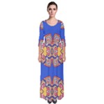 Yellow red shapes on a blue background                                                            Quarter Sleeve Maxi Dress