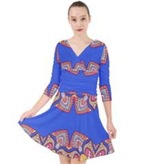 Quarter Sleeve Front Wrap Dress 