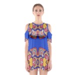 Yellow red shapes on a blue background                                                          Women s Cutout Shoulder Dress