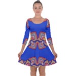 Yellow red shapes on a blue background                                                         Quarter Sleeve Skater Dress