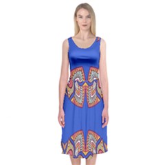 Yellow red shapes on a blue background                                                         Midi Sleeveless Dress from ArtsNow.com