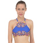 Yellow red shapes on a blue background                                                         Racer Front Bikini Top