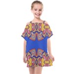 Yellow red shapes on a blue background                                                       Kids  One Piece Chiffon Dress